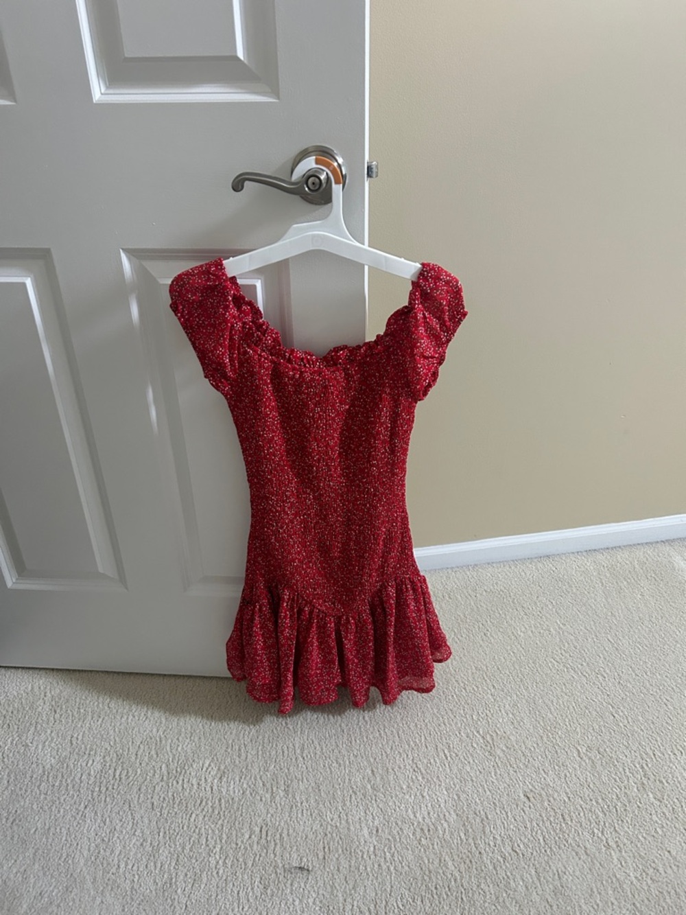 Princess Polly Red Off-Shoulder Ruffle Hem Top